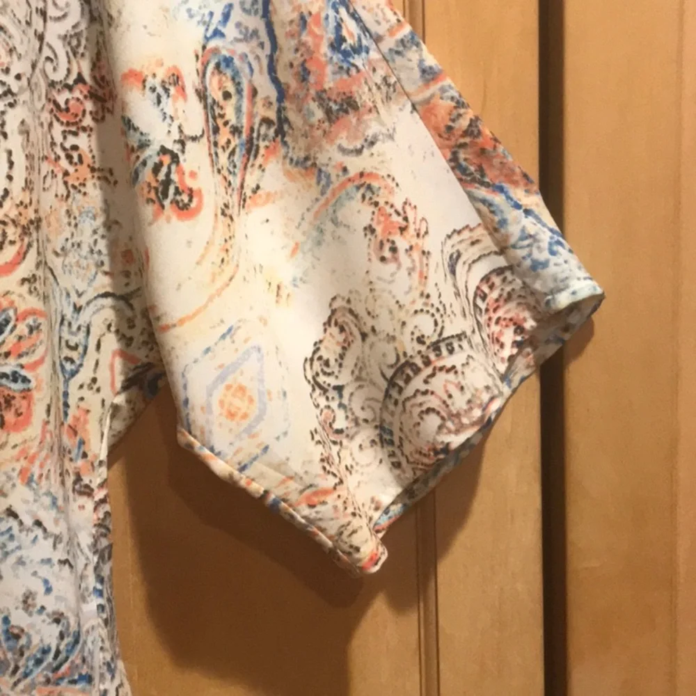 Chico's Medium Relaxed Orange and Cream Blouse - Picture 6 of 8